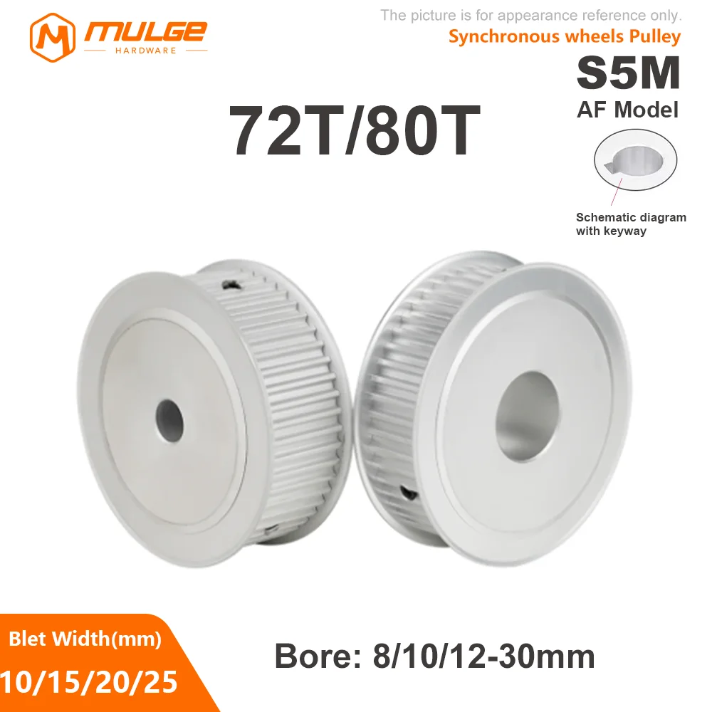 

S5M pulley 72T/80Teeth Timing Pulley AF Type Keyway Bore circular hole 8-30mm For S5M Timing Belt Width 10/15/20/25mm 5GT