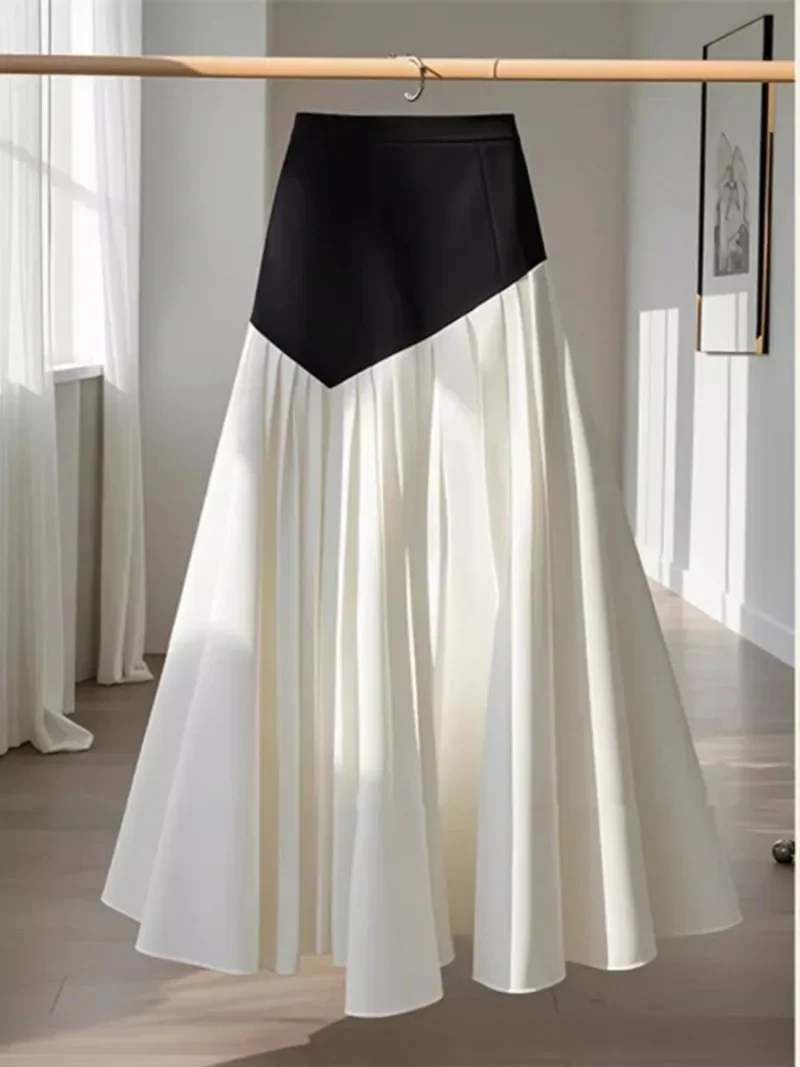 

Temperament Contrasting Color Slim Fit A-line Umbrella Skirt Mujer Vintage Long Pleated Skirts New Spring 2025 ZT61