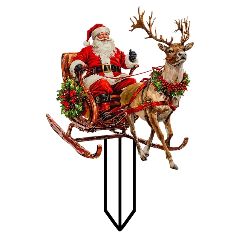 Santa Claus Riding A Reindeer Sleigh To Deliver Gifts Acrylic Outdoor Garden Waterproof Patio Plug