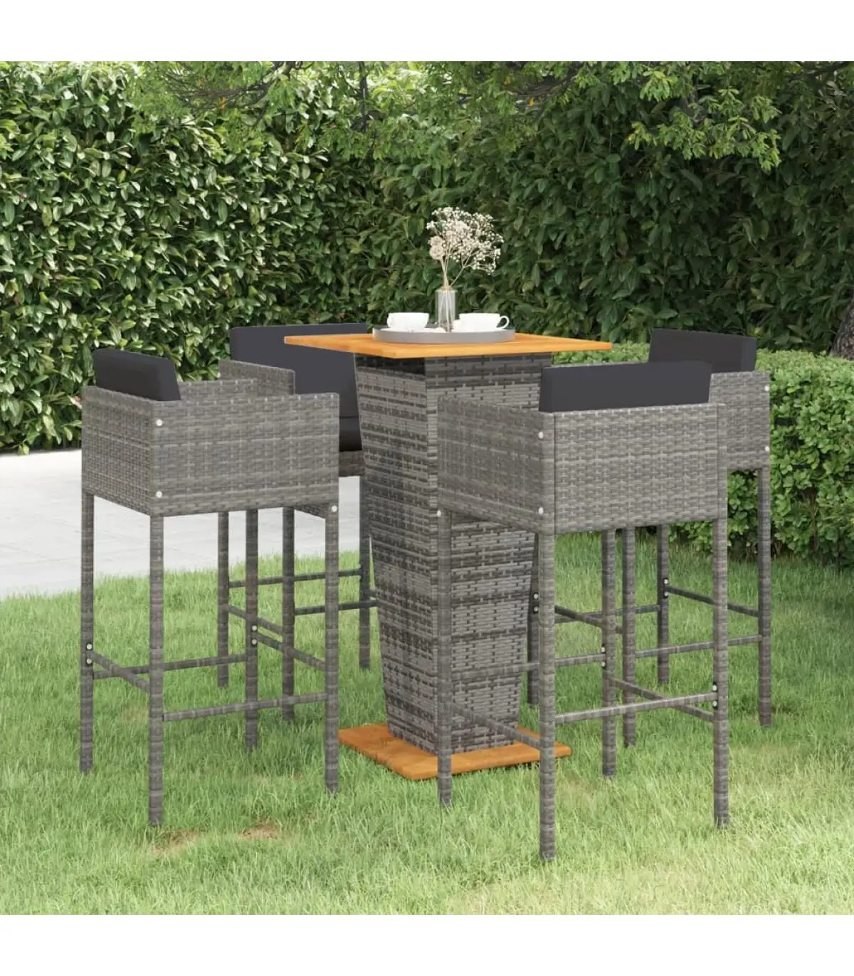 Garden sets Set garden bar furniture 5 PCs and cushions synthetic gray rattan