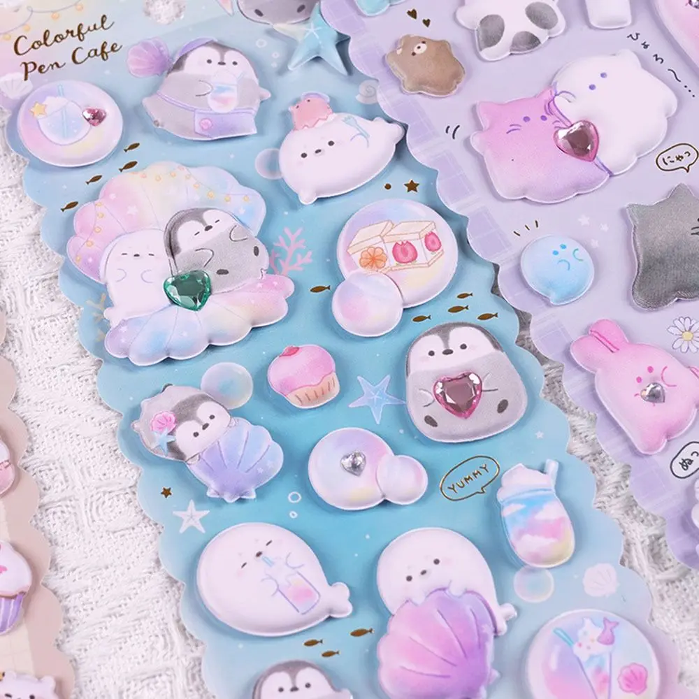 Kawaii Penguin Pegasus Pattern Stickers Paper Funny 3D Puffy Sticker Reusable Hand Ledger Cartoon Decoration Stickers Reward