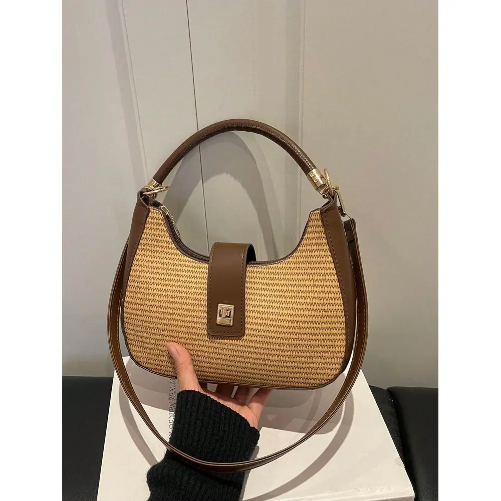 

Personalized Commuter Handbag, Womens Crossbody Bag With Patchwork Design, Woven Tote Bag, Versatile Casual Shoulder Bag For Be
