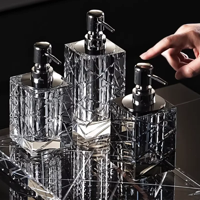 

Дозатор для мыла из геометрического хрустального стекла, флакон для шампуня, мыльница, флакон для ароматерапии, принадлежности для ванной комнаты, насадка из нержавеющей стали