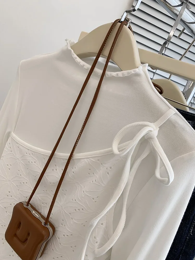 T-shirt manches longues pour femmes, faux deux pièces, Design de mode coréenne, Niche, automne hiver 2024