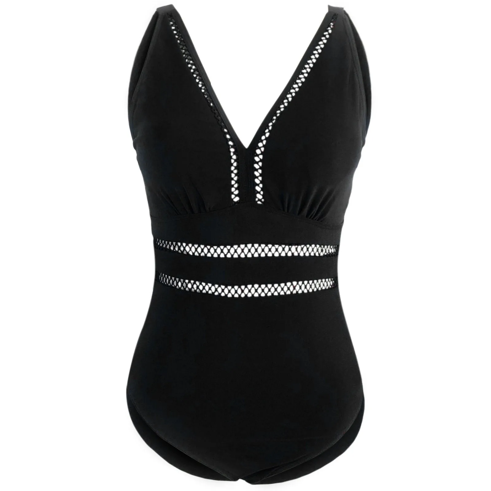 Maillot de bain une pièce imprimé, grande taille, Sexy, décolleté en V profond, couleur unie, couture en maille, Bikini avec détails en maille, pour femmes, 2025