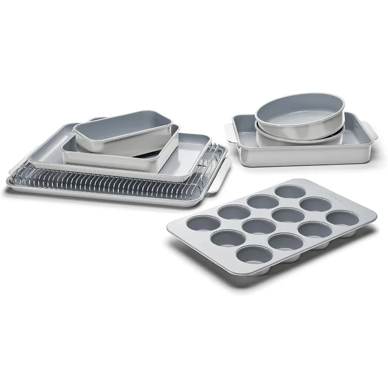 Nonstick Ceramic Bakeware Set (11 Pieces) - Baking Sheets, Assorted Baking Pans, Cooling Rack,