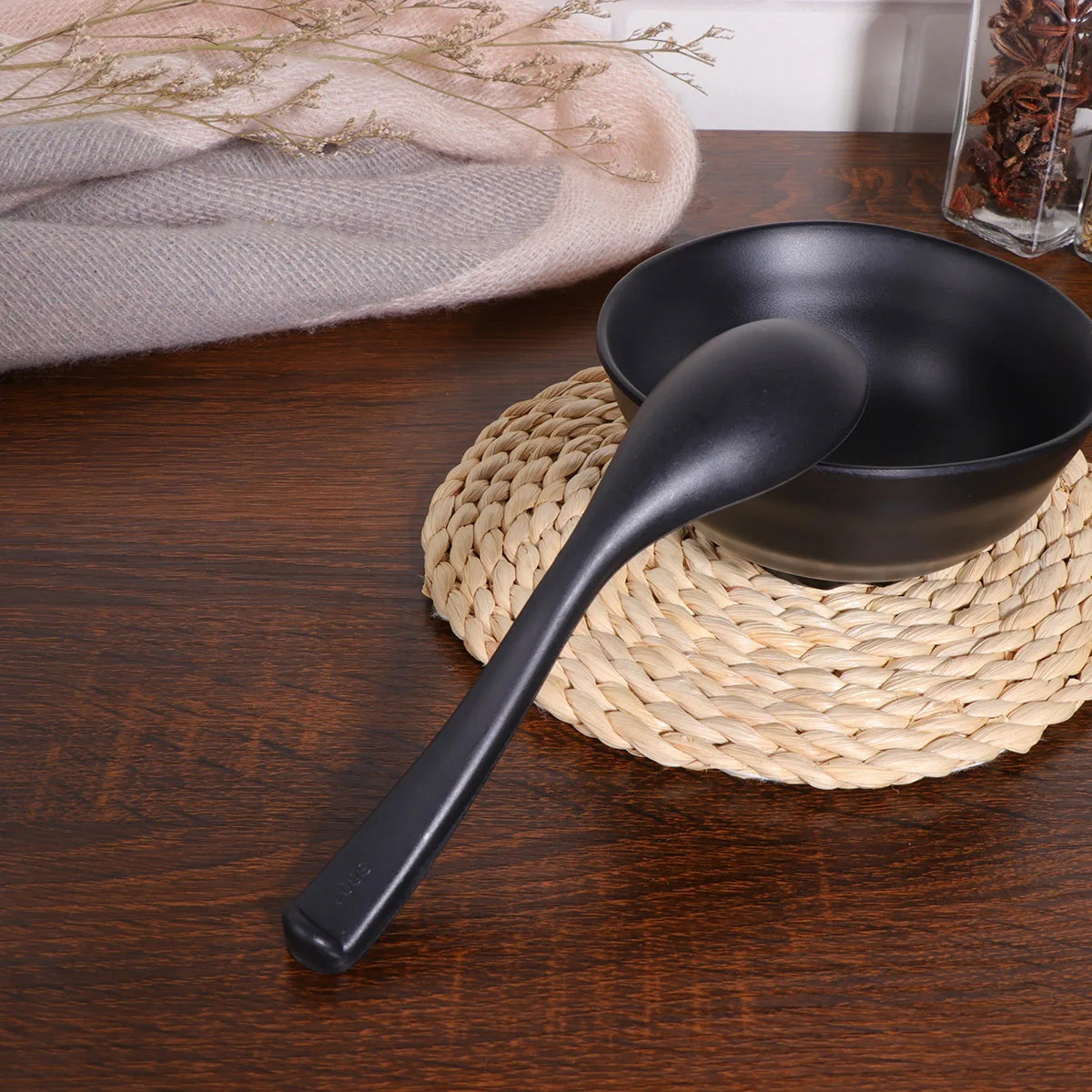 

6Pcs Black Soup Spoon Handmade Polished Melamine Flatware for Daily and Special Occasions Commercial Quality Tableware