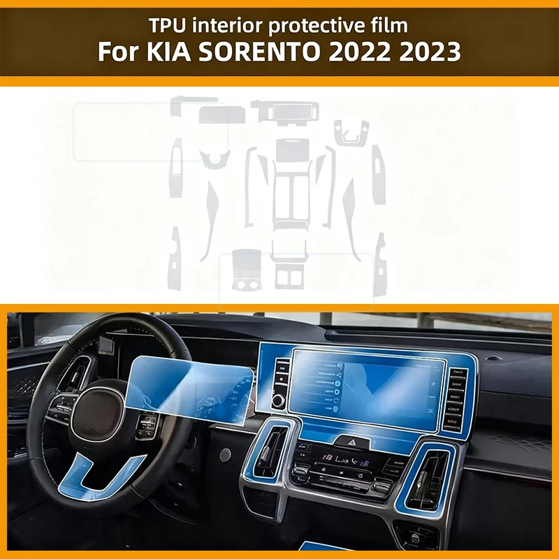 

For Kia Sorento 2022 2023 Anti-scratch Car Interior Navigation Door Center Console Dashboard TPU Protector Film Accessories