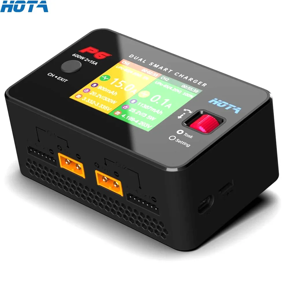 HOTA P6 DC600W 15Ax2 Dual Channel Balance Charger Discharger T240 AC240W Adapter for 1-6S NiMH NiCD LiHV NiCd Li-ion Charger