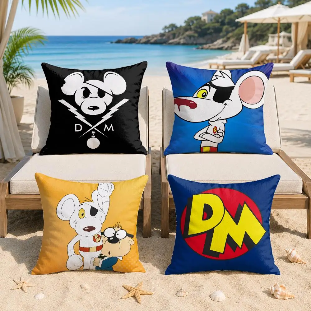 D-Danger Mouse Cartoon Cushion Cover Silky Short Plush Invisible Zipper Dustproof Sofa Pillow Case For Home Decor