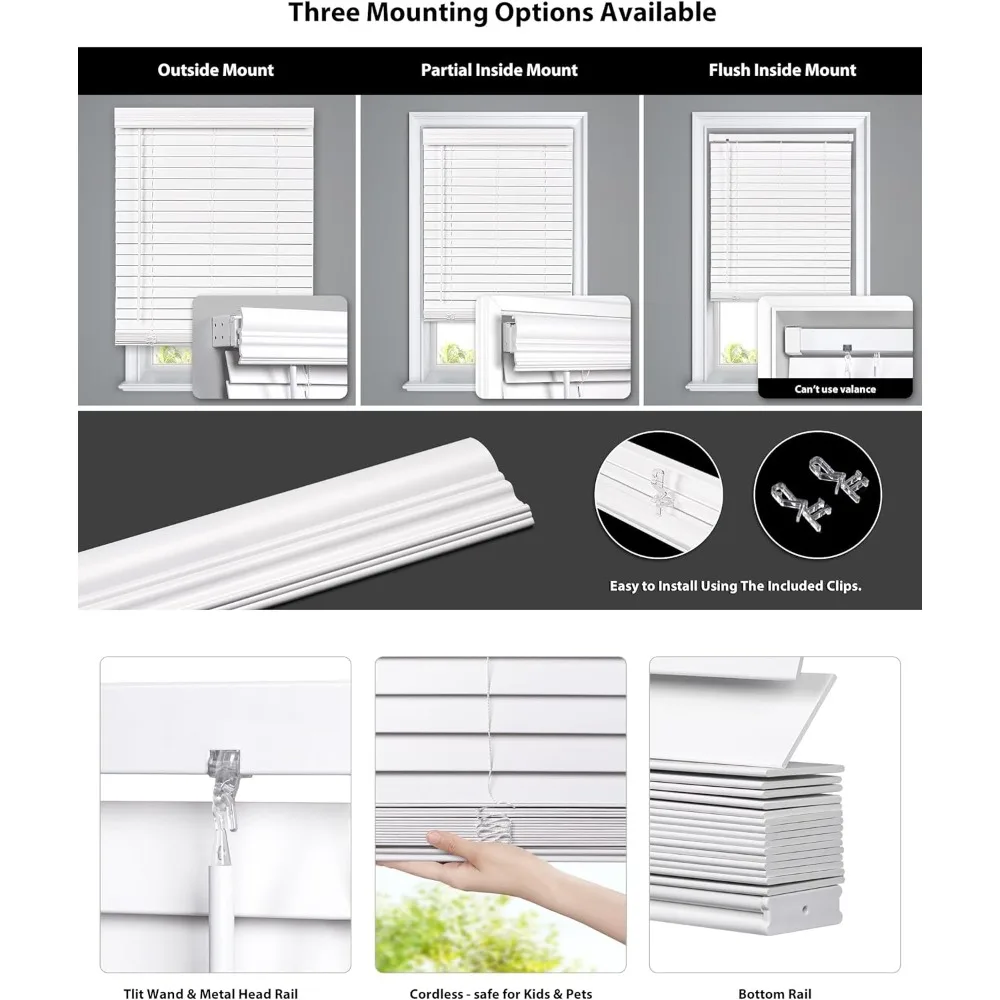 2-inch Cordless Faux Wood Blinds with Royal Valance,Room Darkening Horizontal Window Blinds,Inside Mount Blinds