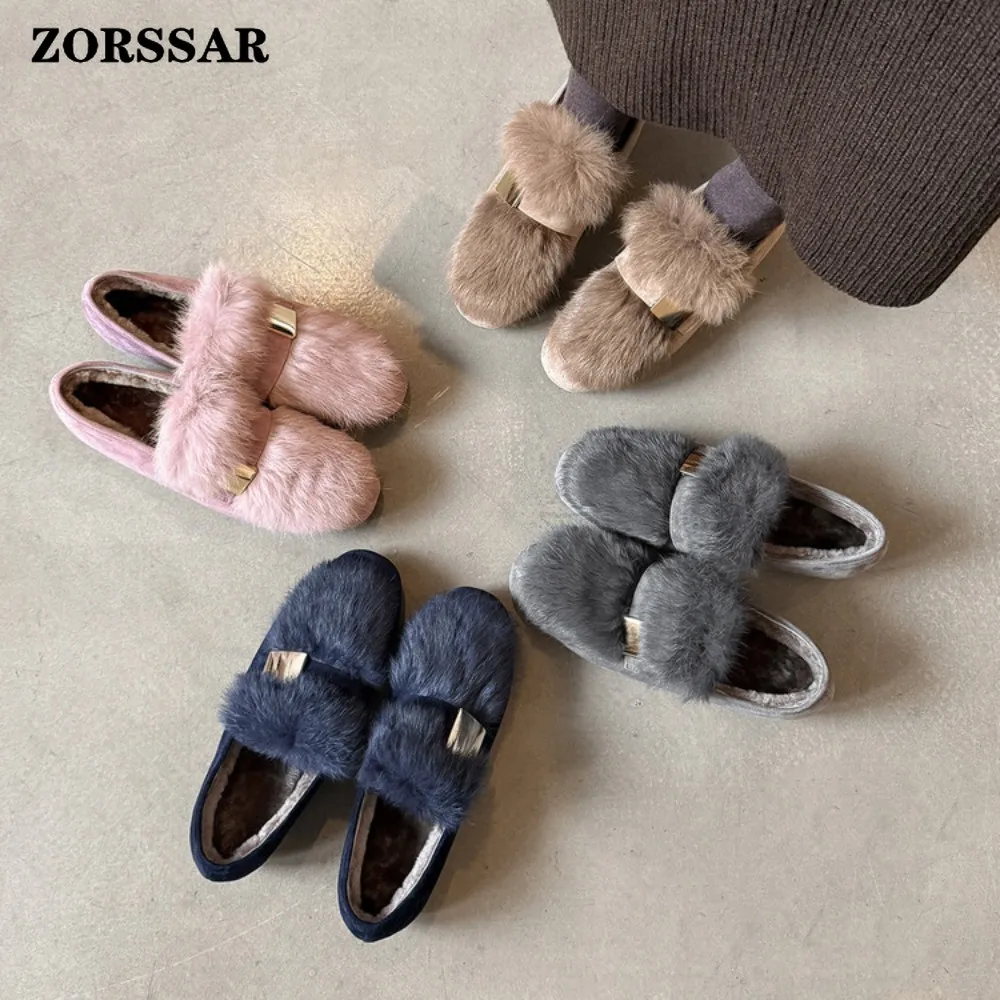 Luxury Woman Woolen Fur Flats Warm Plush Shoes Women Candy Color Fur Loafers Ballerina Furry Moccasins Cozy Lambswool Flats 2025