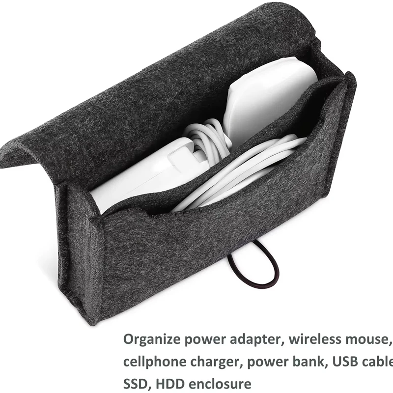 Organizador de Eletrônicos Portátil em Feltro, Bolsa de Armazenamento para Viagem para Adaptador de Energia, Cabo USB, Carregador, Fones de Ouvido e Gadgets