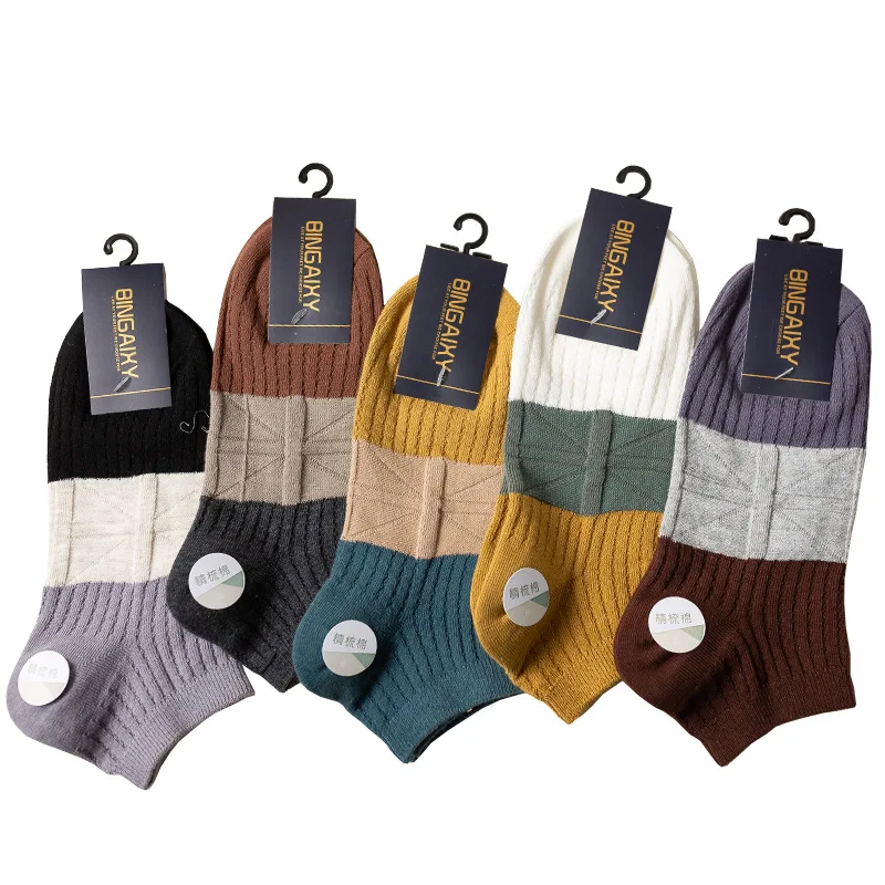 5 Pairs/Lot Summer Men\'s Fashion Cotton Socks Spring And Summer Breathable Sweat-absorbing Trend Striped Socks Wholesal Meias