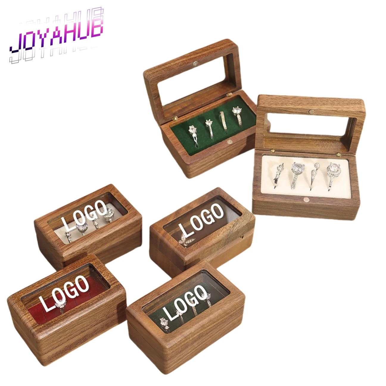 

Custom Engraved Logo Rectangular Wooden Ring Box with Acrylic Display Window&Velvet Lining Jewelry Keepsake Gift Case for Couple