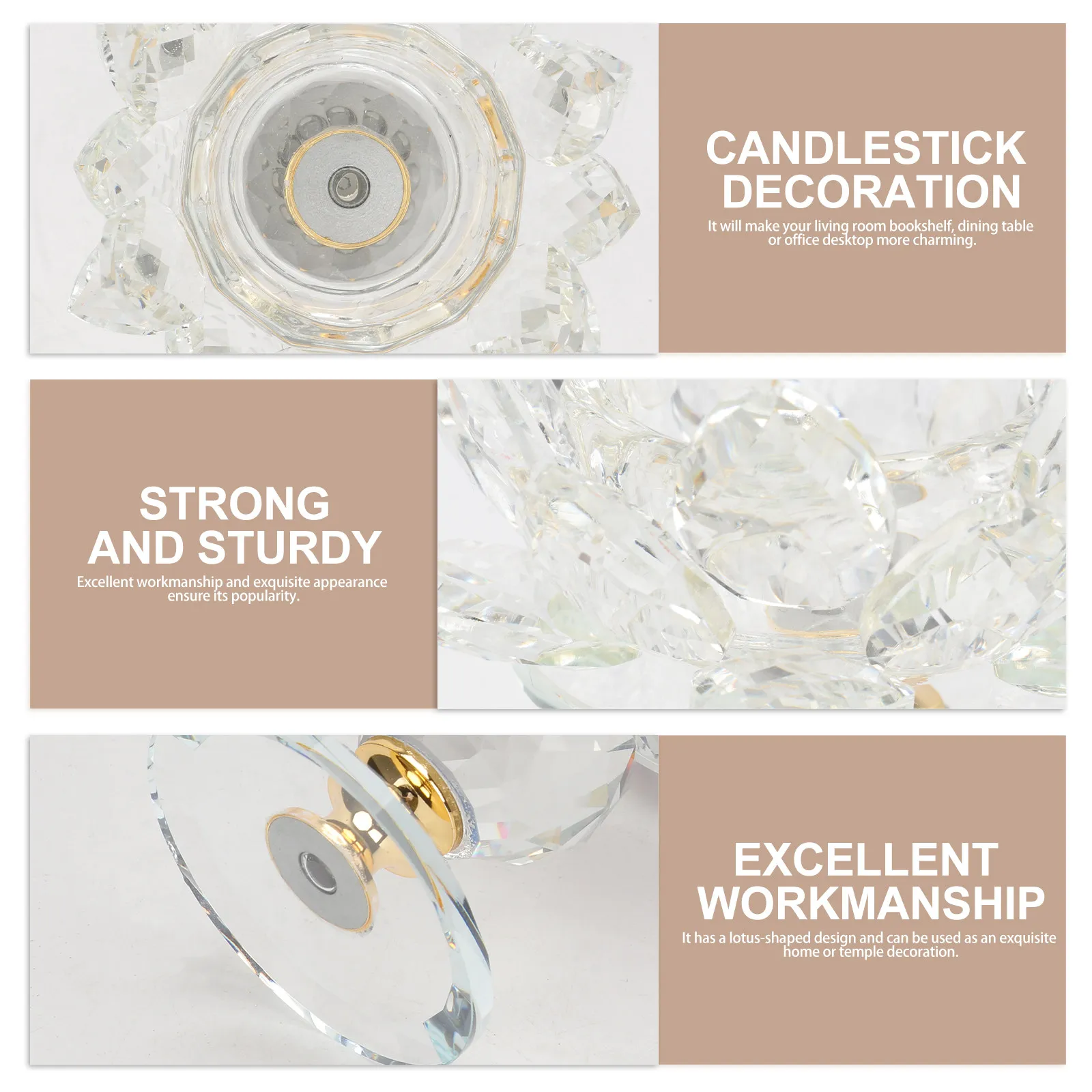 

1 шт. Хрустальный подсвечник в форме лотоса, прочный, из искусственного хрусталя, для храма, домашнего декора, книжной полки, столовой