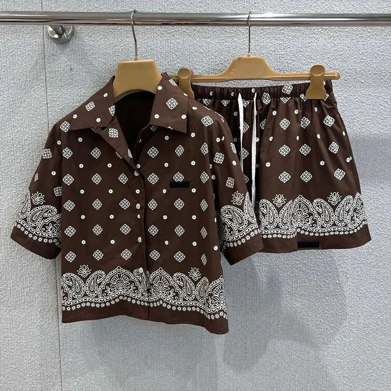 

High quality sets printed lapel short-sleeved shirt,skirt for women's vacation new casual and fashionable style 2580836