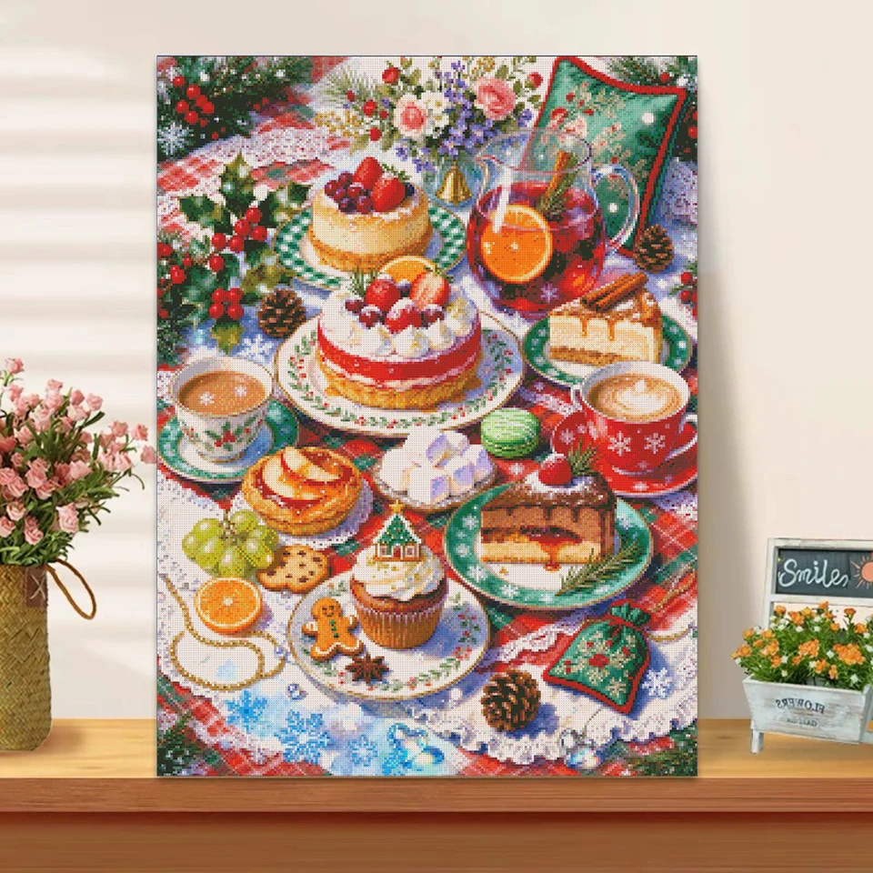 Christmas Dessert Diamond Art 100% Full Fairy Dust Crystal Resin Square 5D Cross Stitch Embroidery Kit Home Deco DIY New Arrival
