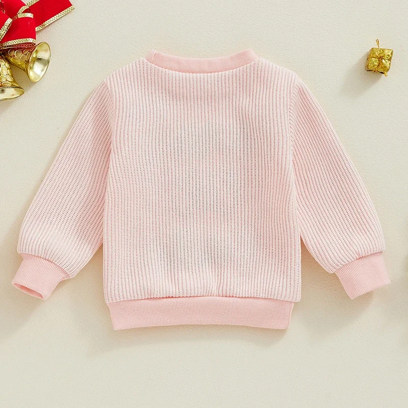 Christmas Newborn Baby Girls Boys Warm Sweaters 0-24M Letter Embroidered Long Sleeve Round Neck Knitted Pullover Casual Tops