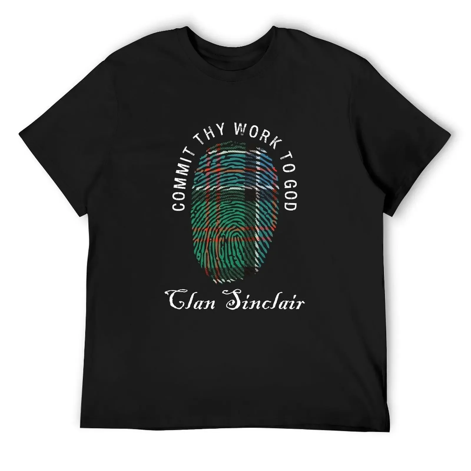 Clan Sinclair Tartan Motto Commit Thy Work to God Blue/Green T-Shirt vintage man t shirt men t shirt