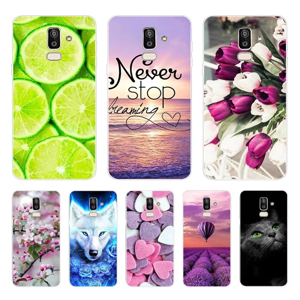 For Funda Samsung Galaxy J8 2018 Case j800f j810f sm-j810f Cover Flowers Painted Protective Phone Case For Samsung J8 2018 Case