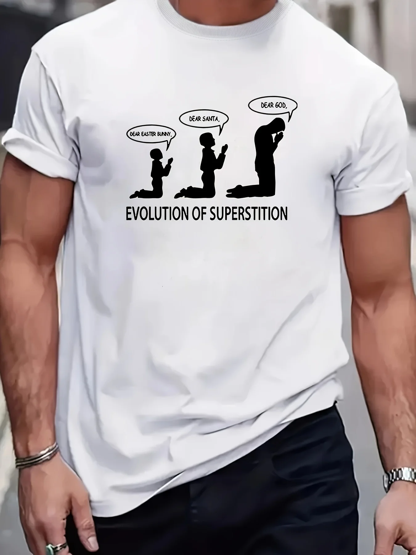 

Men's Limited Edition Evolution of Superstition Graphic T-Shirt 100% Cotton Casual Short Sleeve with Stylish Prin Black