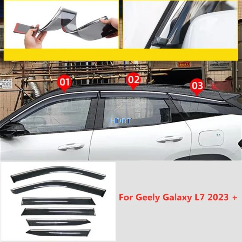 Car Styling Window Visor Accessories Exterior Sticker For Geely Galaxy L7 2023 + Awning Shelter Shade Sun Rain Deflector Guard