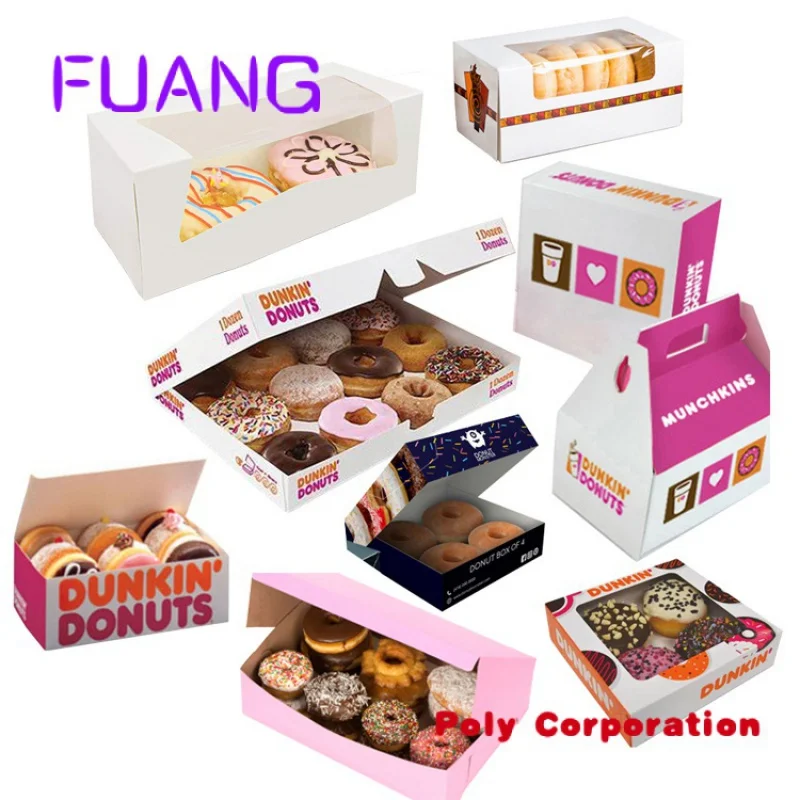 Caixas De Embalagem De Bolo Único De Papelão Tamanho Mini Donut Embalagem Caixa De Papel Barato Personalizado Impresso Design Rosa Branco Kraft Paper Food