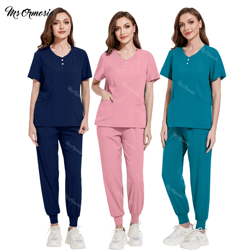 

Surgical Uniforms Woman Clinical Scrubs Top Jogger Pants Medical Scrub Set Nurse Doctor Nursing Work Suits Beauty Salon Workwear