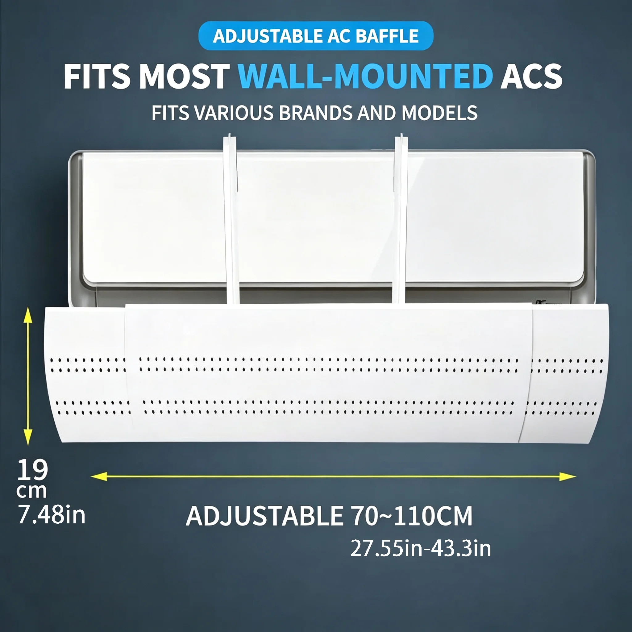 Air Conditioner Wind Deflector, Easy to Install Without Drilling, Prevents Direct Blowing, Retractable Wall-Mounted Type, Suitable for Wall-Mounted Air Conditioners, Adjustable Wind Deflector