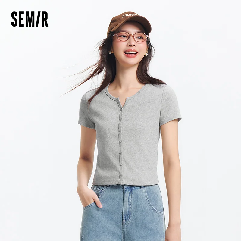 Semir Short Sleeve T-Shirt Women Cropped Petite-Friendly Elegant 2025 New Summer Embroidered Slim Fit Cardigan Versatile
