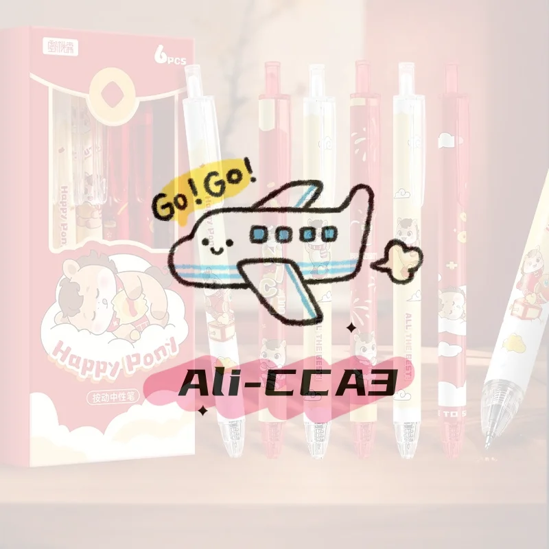 

6Pcs Kawaii Pony Gel Pens Writing Smooth Pens Cartoon Pressing Neutral Pens Office Student Stationery Year Of The Horse GIfts