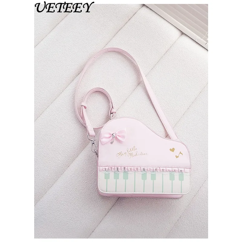 

Sweet Vintage Bow Lace Small Crossbody Bag Women Female 2025 Summer Sweet Piano Instrument Bag Cute Pink Backpack Girls