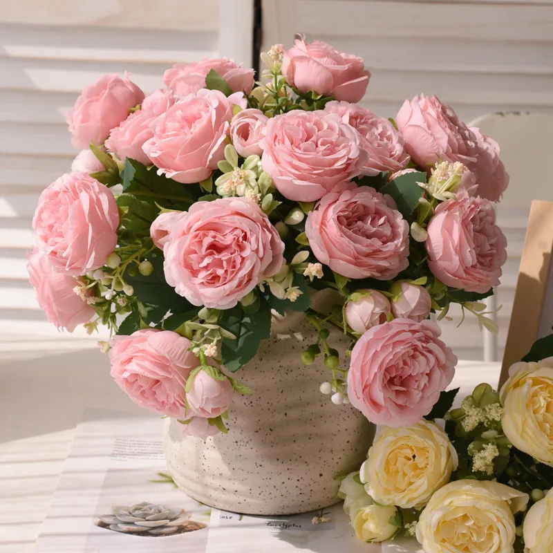 

Home Decoration Simulation Fake Flower Small Bundle Rose Wedding Decoration Simulation 5 Persian Rose Party Table Vase Decoratio
