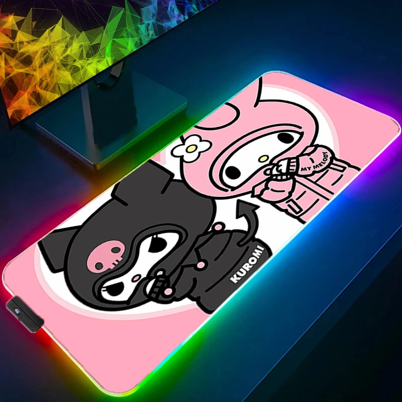 

2025 Newest M-my Melody Design Comfortable Anti slip rubber LED Mouse Pad Ergonomic Office Mouse Mat for Laptop PC RGB Mouse Pad