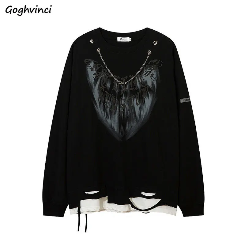 Unisex Sweatshirts Women Fake Two Pieces Hip Hop BF Young Gothic Long Sleeve Clothes All-match Ulzzang Hipster Patchwork Popular