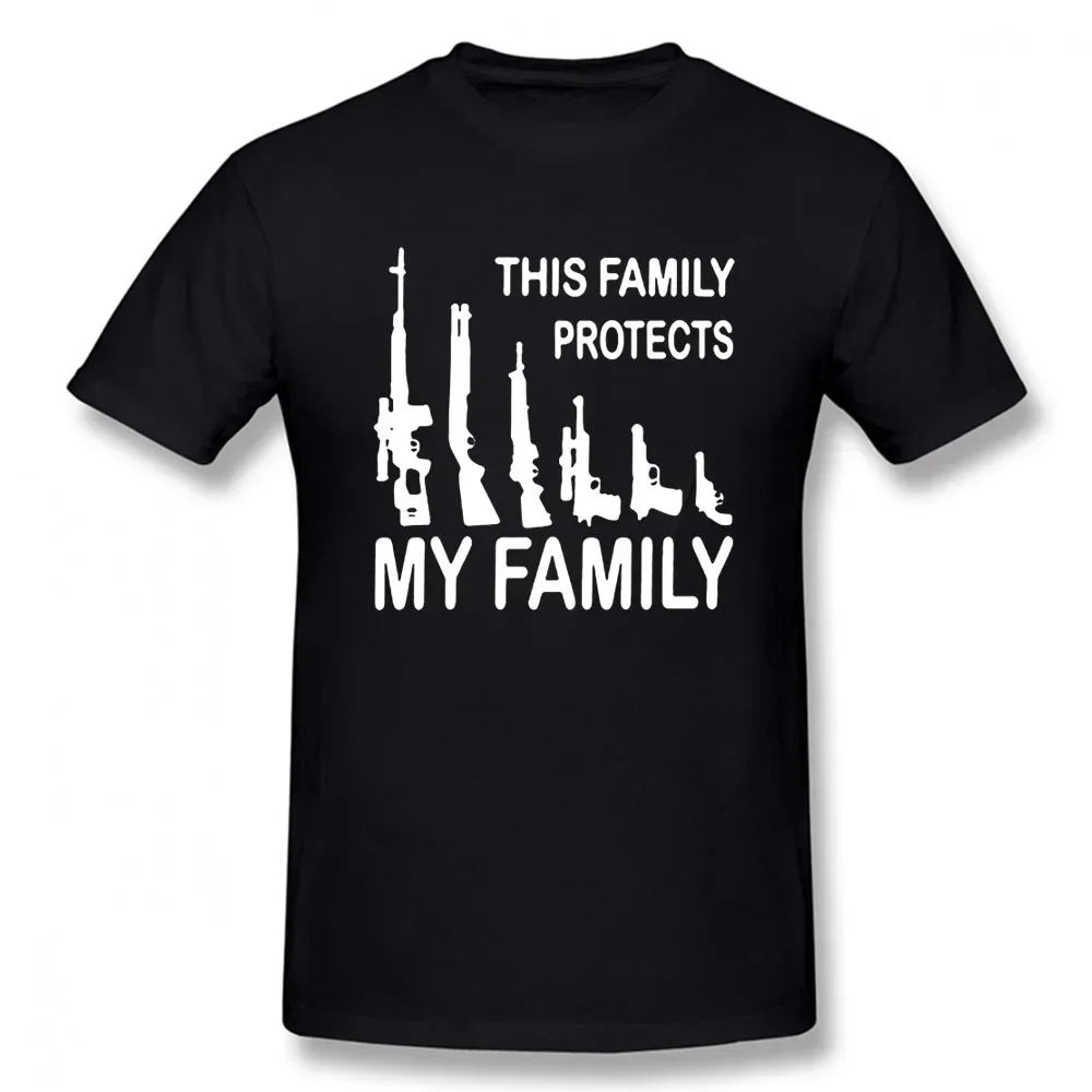 Summer Men Short Sve Cotton Cartoon T-Shirt THIS FAMILY PROTECTS MY FAMILY Guns Weapons Funny Printed T Shirt Tops