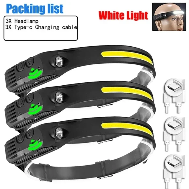 KDULIT USB wiederaufladbare LED Sensor Scheinwerfer COB Scheinwerfer Kopf Taschenlampe Arbeit Licht wasserdichte Scheinwerfer für Angeln Camping Laterne 6