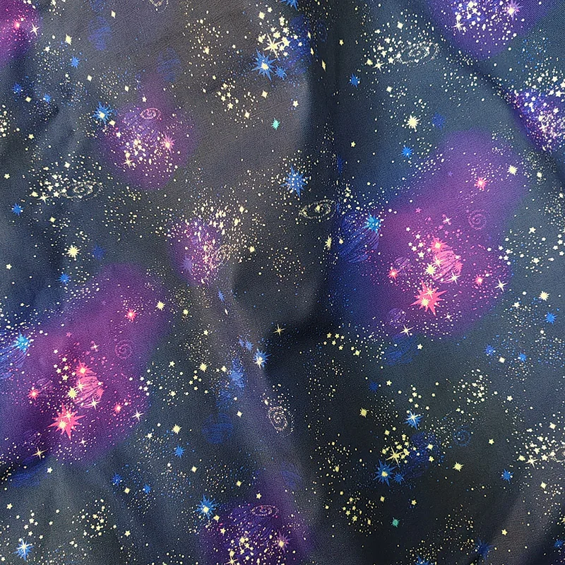 Good Dress Fabric 100% Cotton Fabric Bright Blue Stars Space Universe Pattern Printing Sewing Material DIY Children Clothing