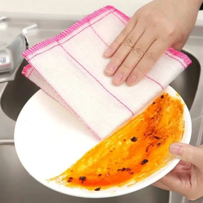 Non-stick Oil Cleaning Towels Cotton Dishcloth Super Absorbent Microfiber Towel Household Cleaning Cloth Reusable Scouring Pads