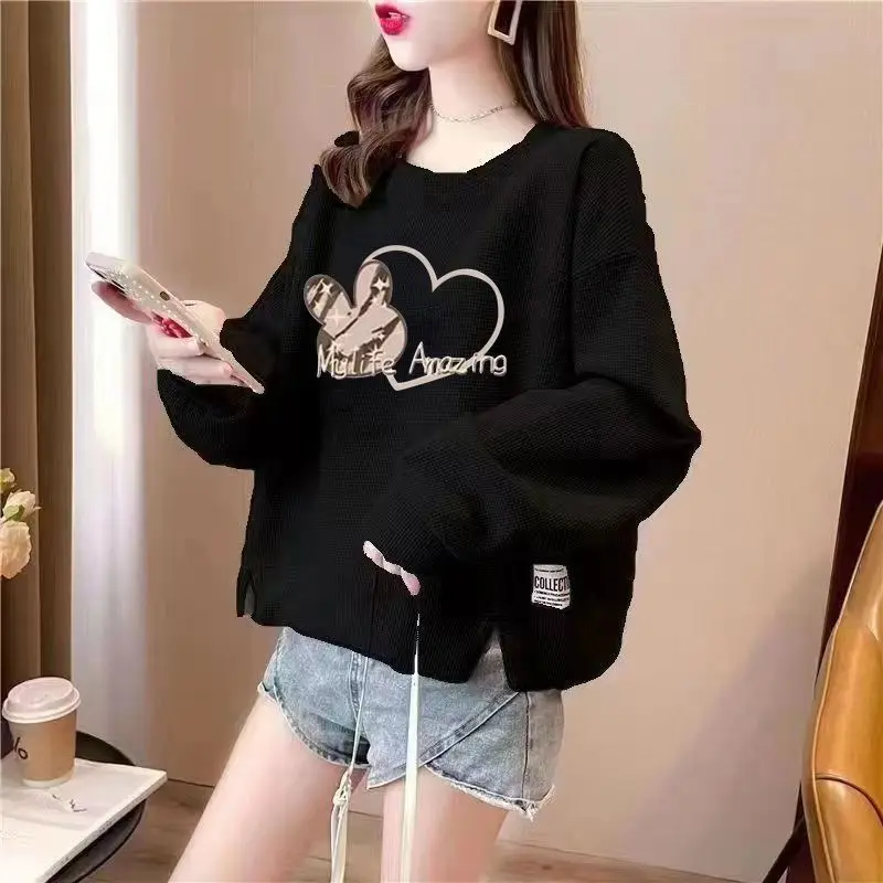 بلوزات نسائية مقصوصة أساسية جديدة في 2000s ملابس الشارع اليابانية غير رسمية Y2k دروبشيبينغ شق بلوفر نسائي مع أورينت On