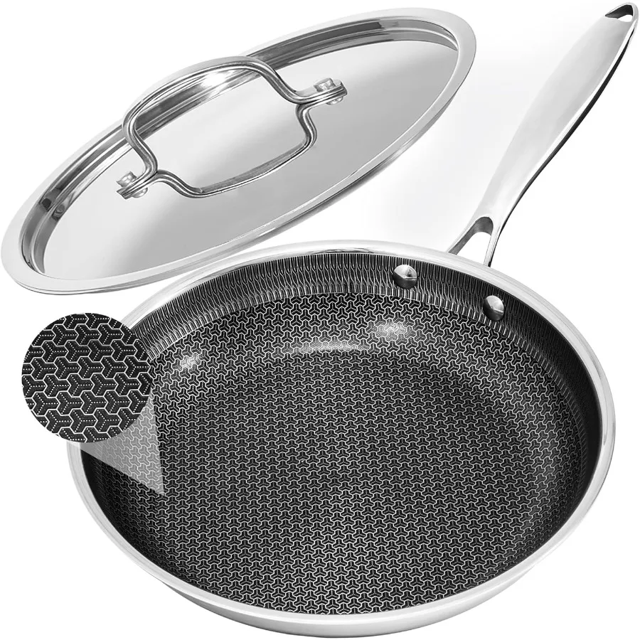 

12 Inch Non Stick Frying Pan with Stainless Steel Lid for Home Kitchen Cooking Hybrid Non Stick Stainless Steel Skillet Ideal f