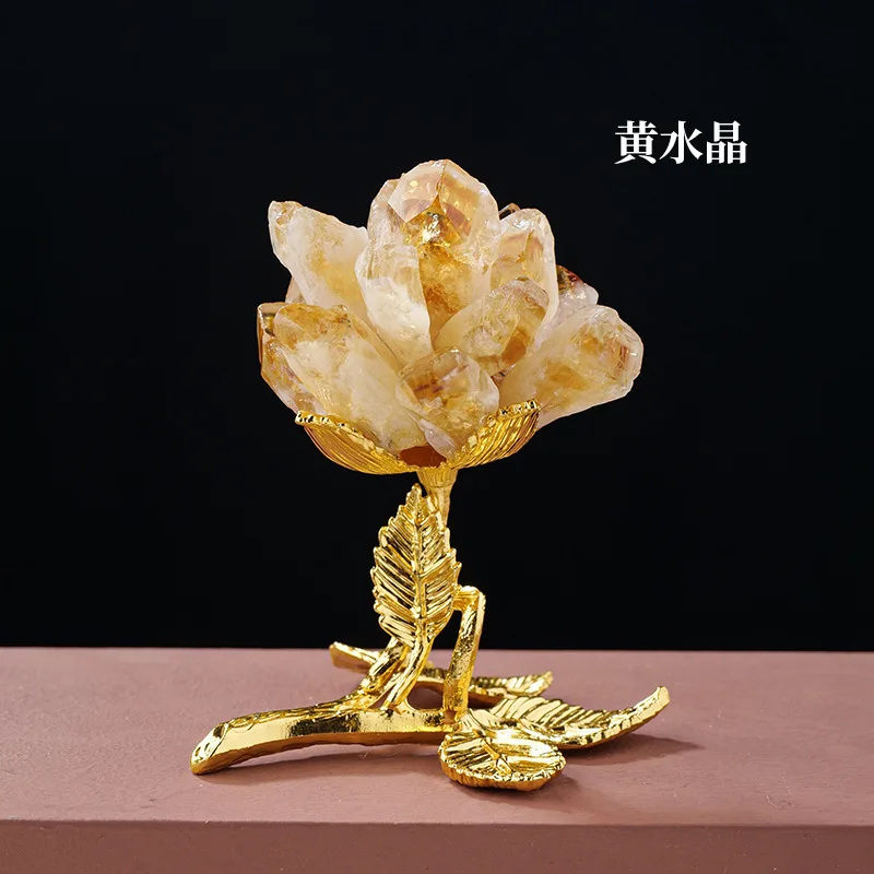 1pc Natural Crystal Amethyst Cluster Ornament Golden Flower Bracket DIY Flower Tree For Home Decoration Crafts Ornaments Gift