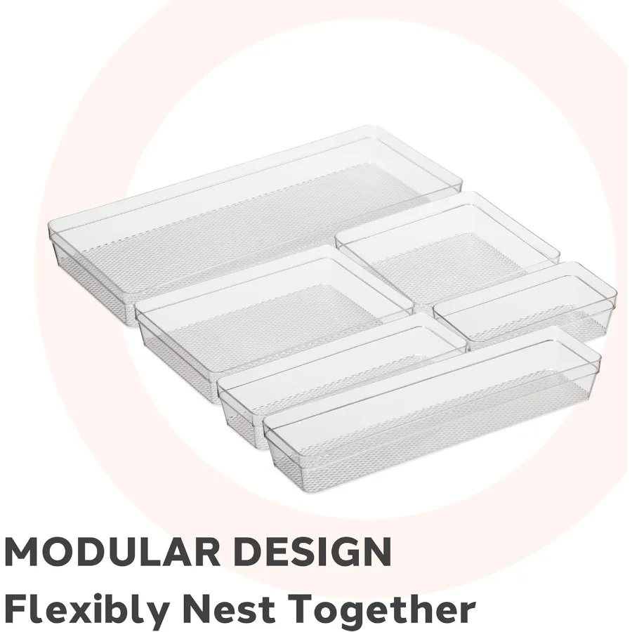 Oggi Clear Drawer Organizer - 6.25" X 15.75" Set of 6 - Ideal for Organizing Kitchen Drawers Office Desk Silverware Kitchen Ute