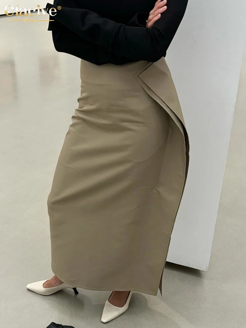 

Clacive Fashion Loose Khaki Women's Skirt Elegant High Waist Ankle Length Skirt Casual Chic Solid Skirts Female Clothing 2024