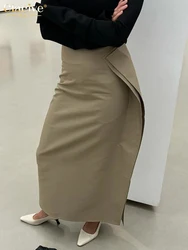 Clacive Fashion Loose Khaki Women's Skirt Elegant High Waist Ankle Length Skirt Casual Chic Solid Skirts Female Clothing 2024