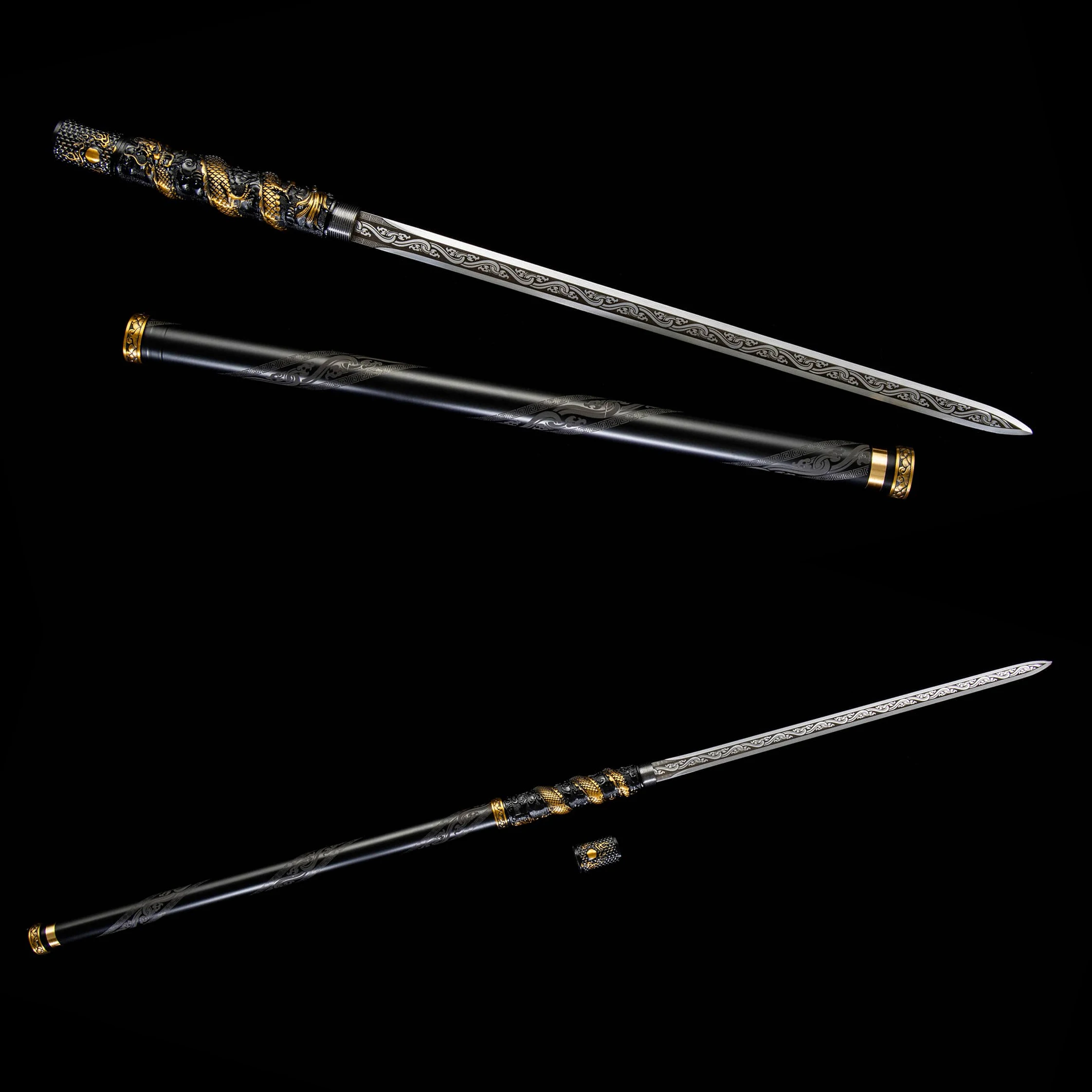 

122cm Chinese Golden Dragon Samurai Sword Combat Preparation Sharp Spring steel katana full tang Ninja Training Weapons gift