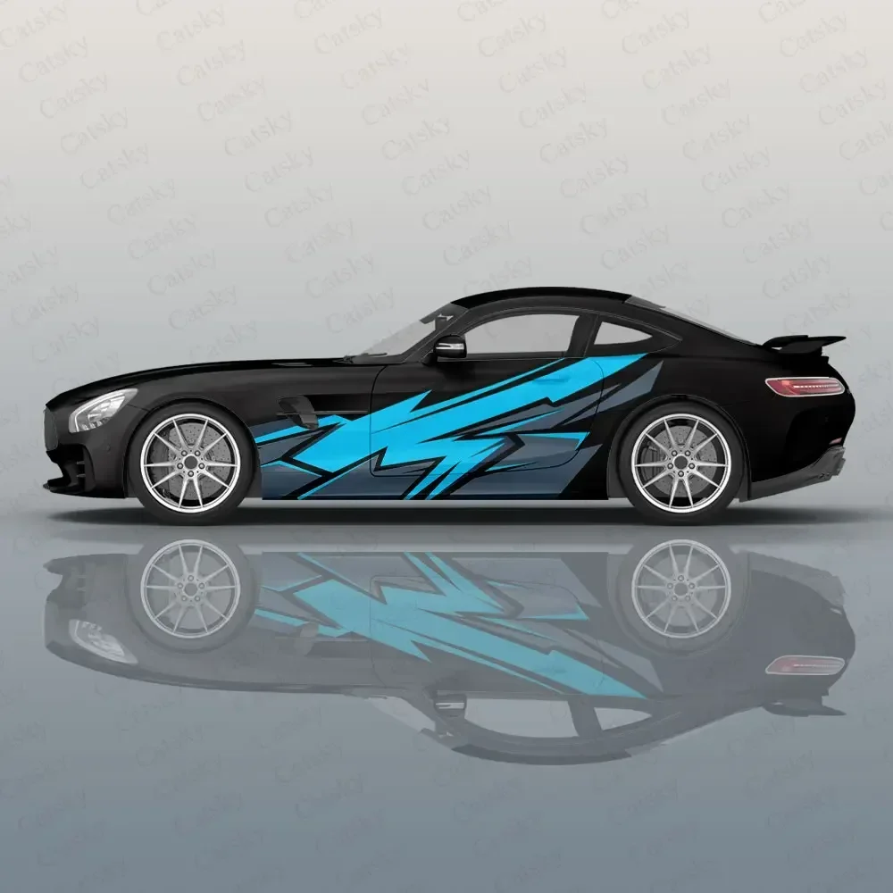 Bluel Lightning Racing Car Graphic Decal Full Body Vinyl Wrap Modern Design Vector Image Wrap Sticker Decorative Car Decal