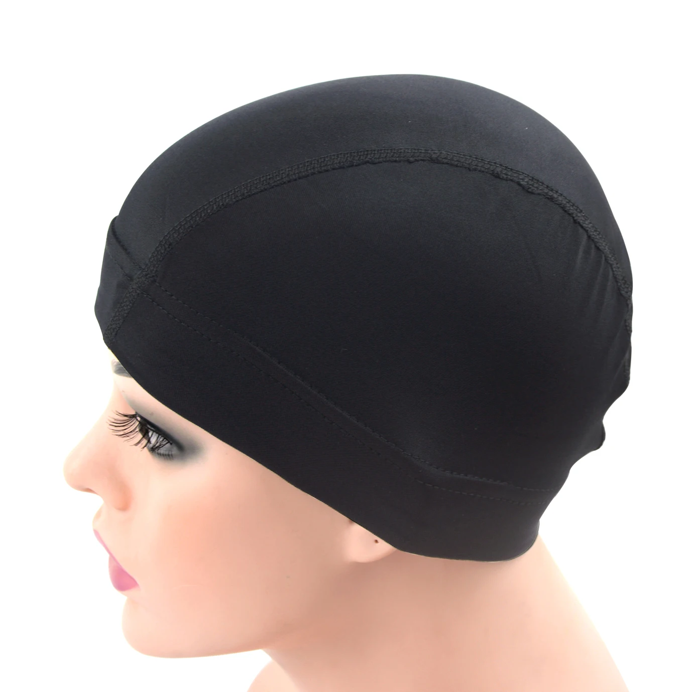 6 buah topi Wig kubah hitam topi tenun merenggang jaring rambut nilon elastis topi Wig untuk membuat Wig