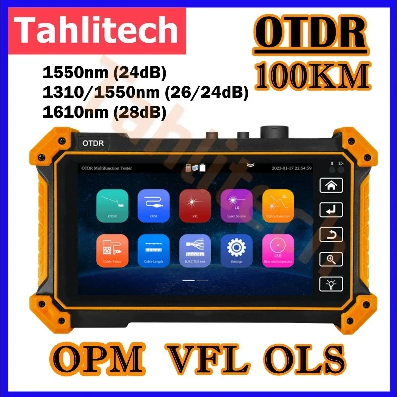 5.55” OTDR Active Fiber Live Test 1550nm 24/26/28dB 100KM Fiber Reflectometer Touch Screen OPM VFL Tester SC/UPC Connector